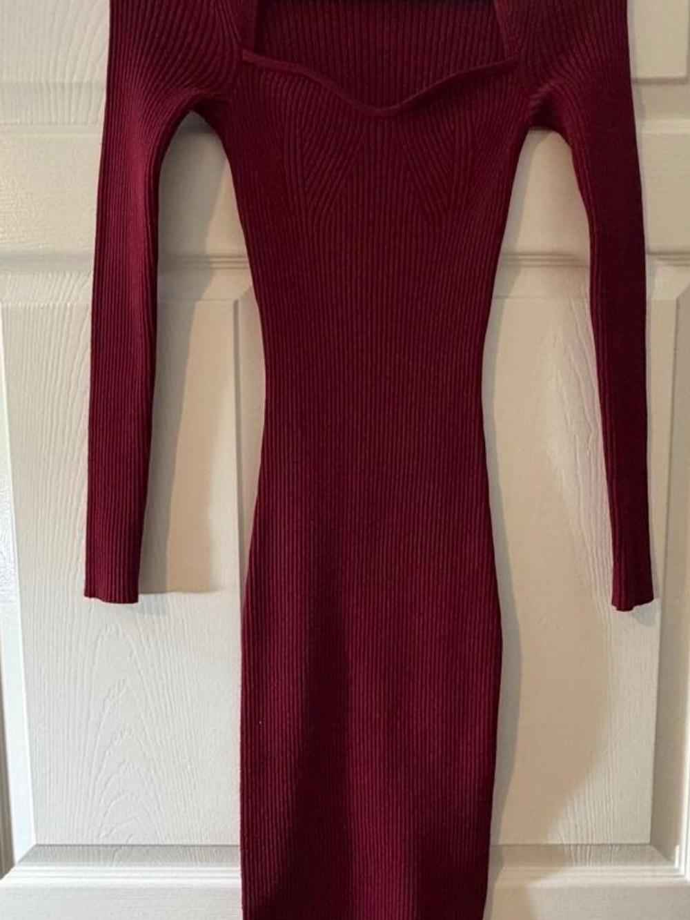 Express Ribbed Long Sleeve Bodycon Dress - Wine